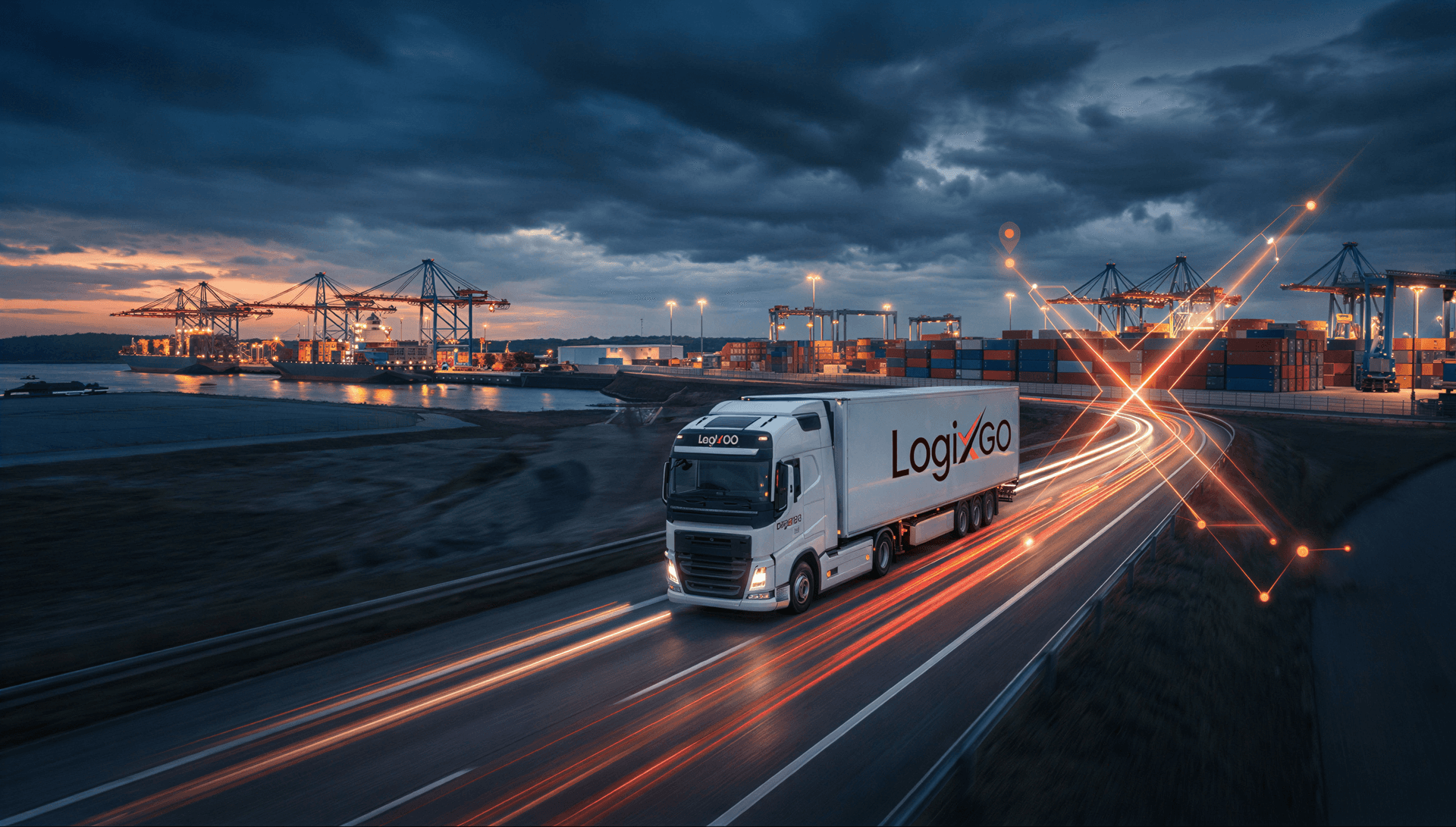 LogiXGo Lkw in einem vernetzten Logistikumfeld