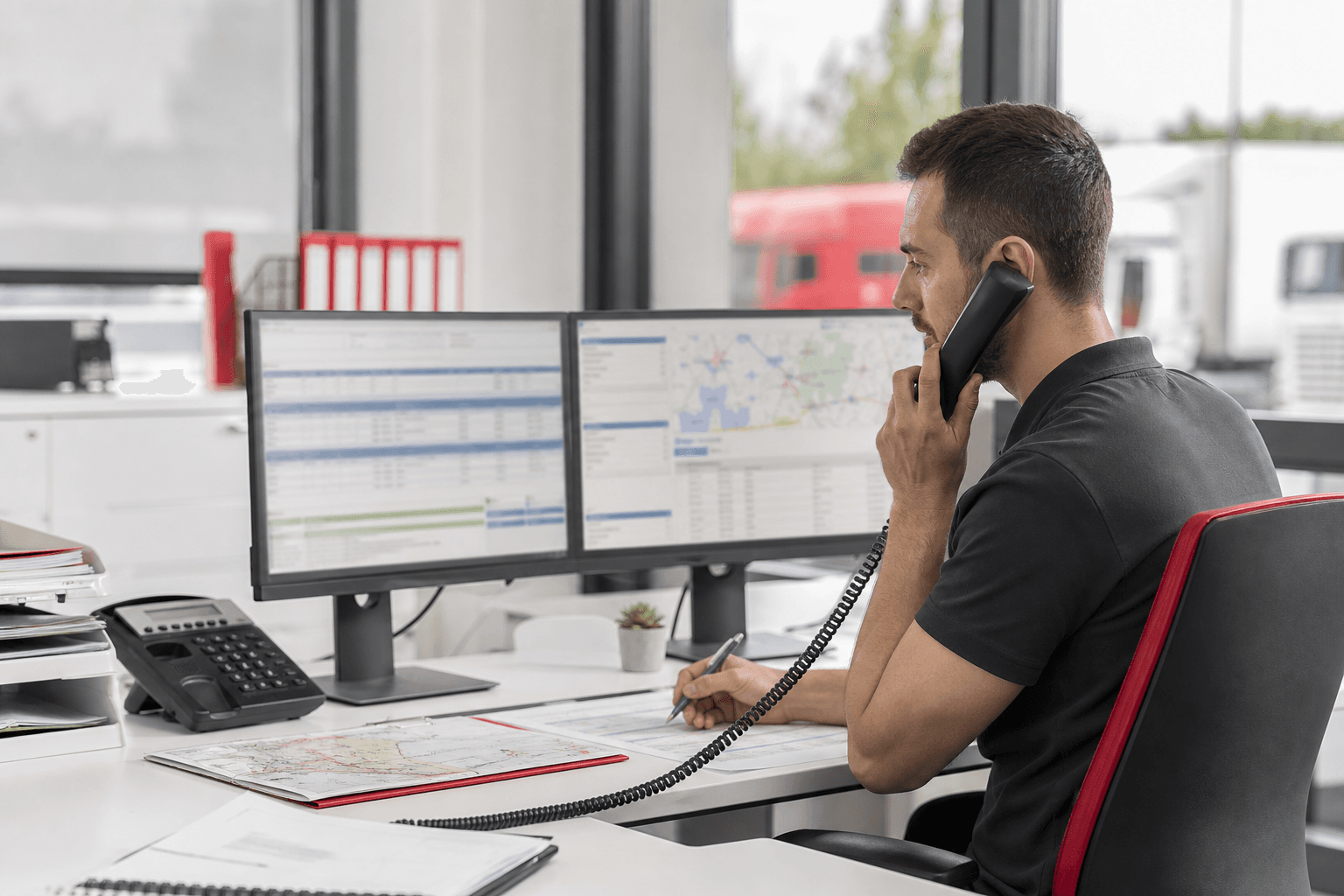 Disponent in einer operativen Logistiksteuerung mit Routenmonitoren