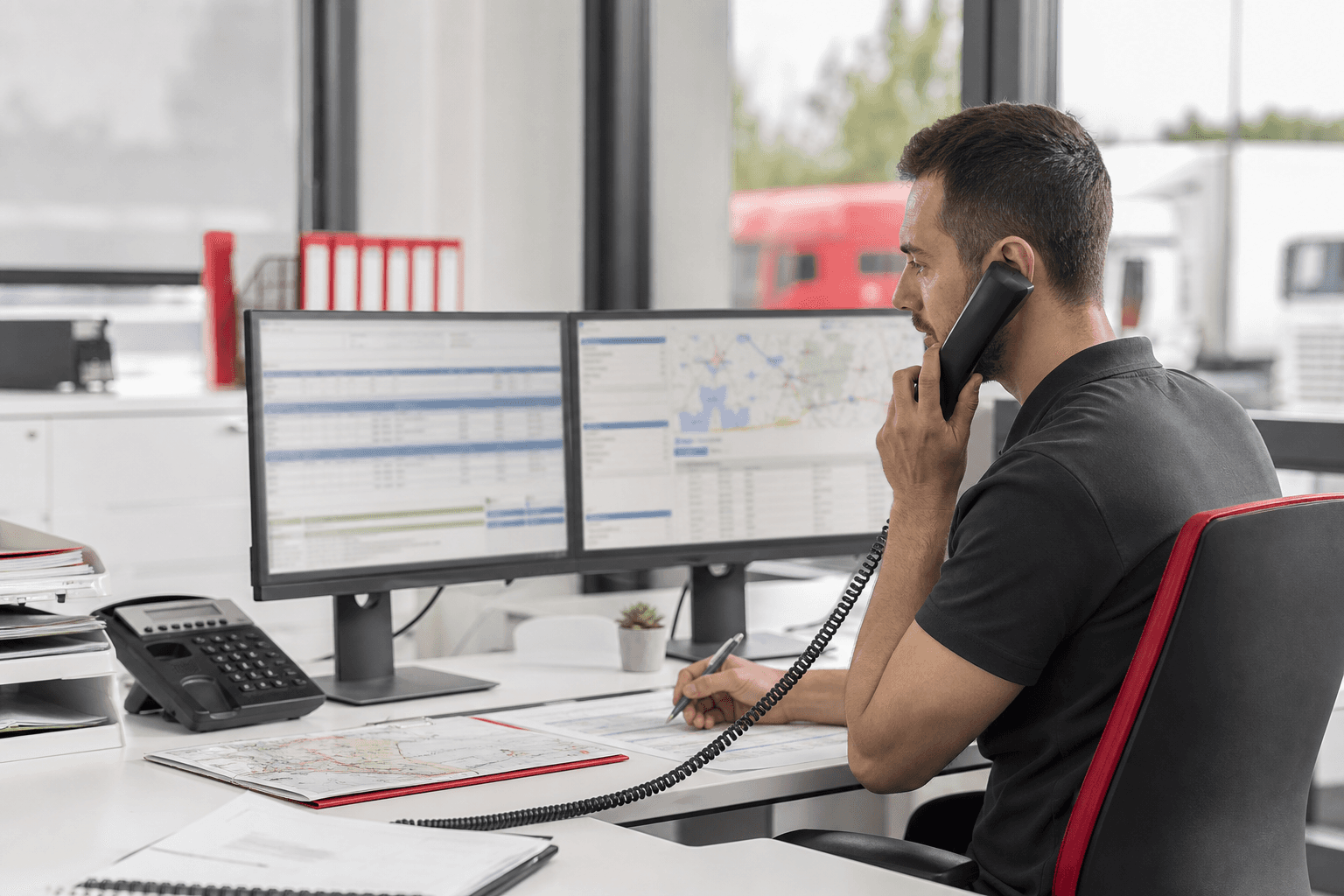 Disponent in einer operativen Logistiksteuerung mit Routenmonitoren